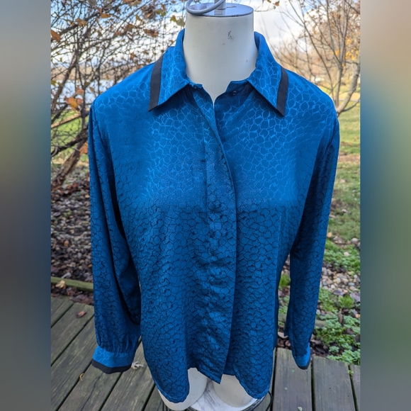Vintage Woman's Country Sophisticates Pendleton's Dk Teal LS Blouse Sz 8 - Picture 1 of 6